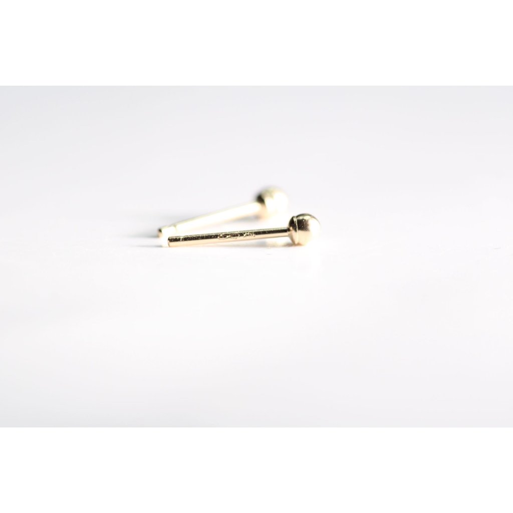 14kt Gold Set Of Earrings Tiny 2mm Milimiters Gold Ball Solid 14k Gold New